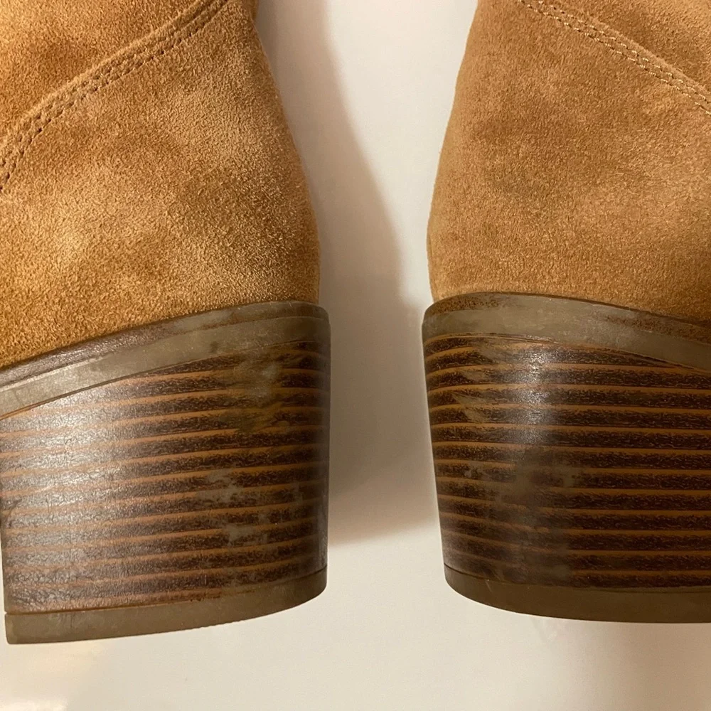 Genuine Suede Leather Ankle Boots Booties Lace/Zip Up Rubber Sole Camel/Tan
